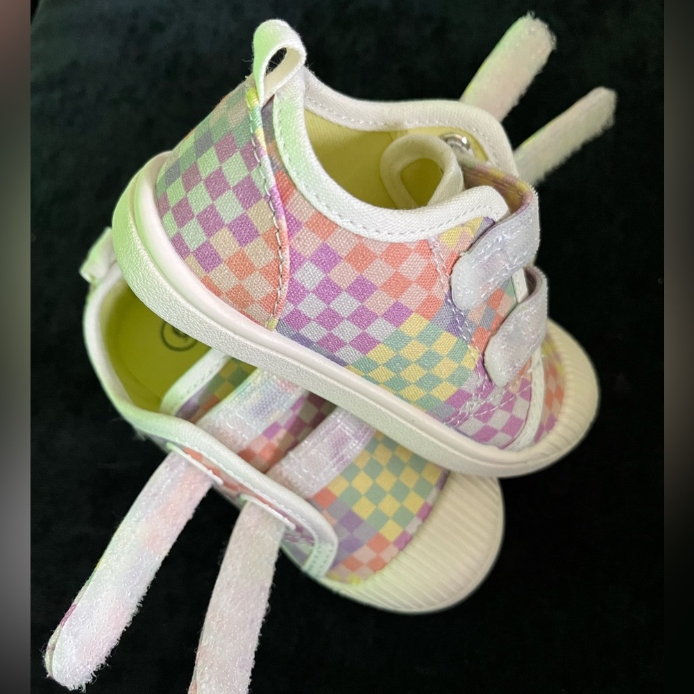 Rainbow checkered cat and jack shoes, toddler girl size 6
